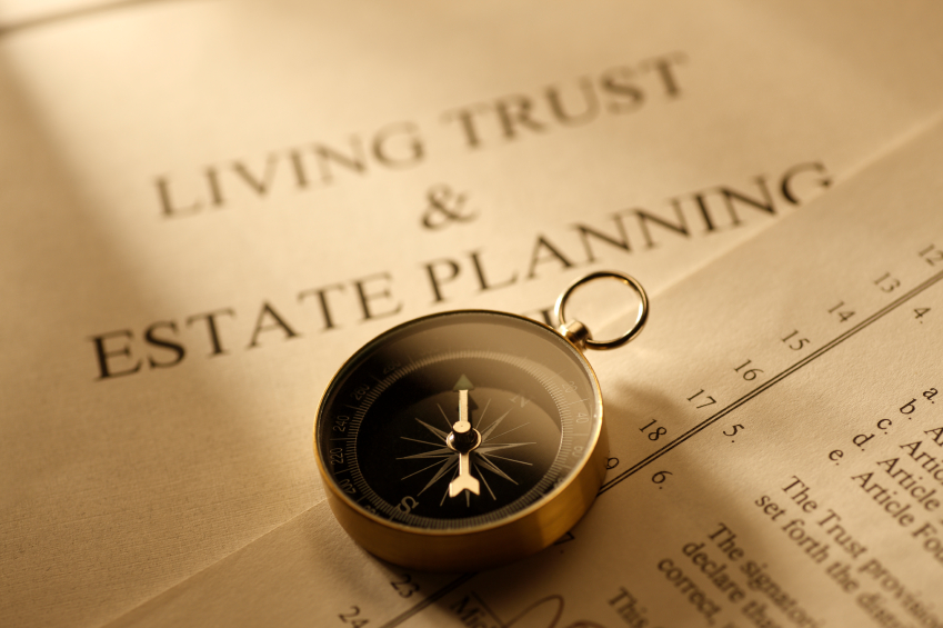 A stack of documents with a header that says Living Trust and Estate Planning